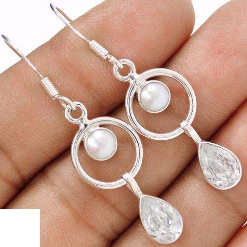 Exquisite Solid Silver Pearl and White Topaz earrings...