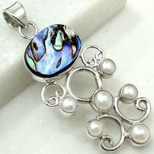 Exquisite Sterling Abalone & pearl 925 Sterling Silver pendant...