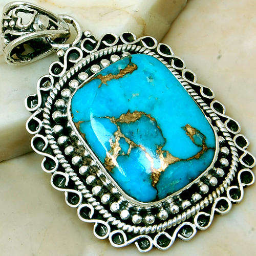 Exquisite Solid Silver Copper Turquoise pendant...
