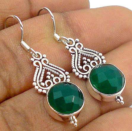 Gorgeous Solid Silver Green Onyx Earrings...
