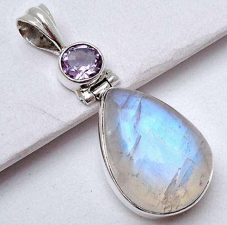 Gorgeous Solid Silver Moonstone and Amethyst Pendant...