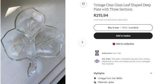 VINTAGE : Mid-Century Hazel Atlas Vintage Clear Glass 3 Part Divided Maple Leaf Nut/Candy Dish