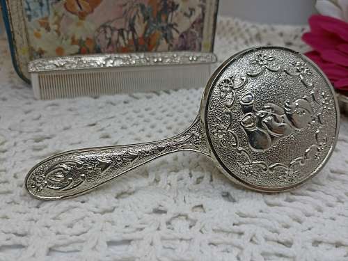 VINTAGE : Baby`s first brush and comb set - Silver Tone