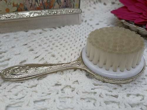 VINTAGE : Baby`s first brush and comb set - Silver Tone