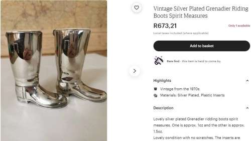 VINTAGE :  Spirit Measures : Silver Plated GRENADIER Riding Boots