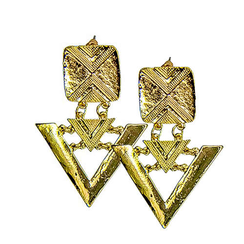 Triangle Fashion Gold Plated Drop Earrings (Drops to about 4.8cm Long)