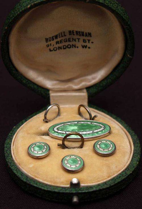 Art Nouveau Silver Brooch & Button Set in Original Box