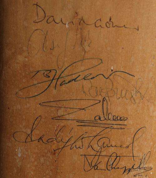 Cricket bat featuring autographs of 43 international superstars of the 1970s