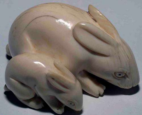 Stunning Vintage Ivory Netsuke Rabbit & Baby
