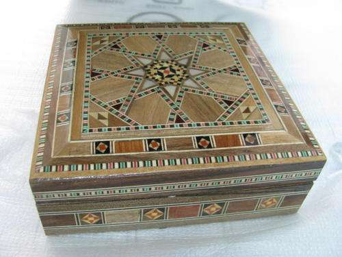 Mother Of Pearl MOSAIC Inlaid Wood Trinket Box Velvet Interior Handmade