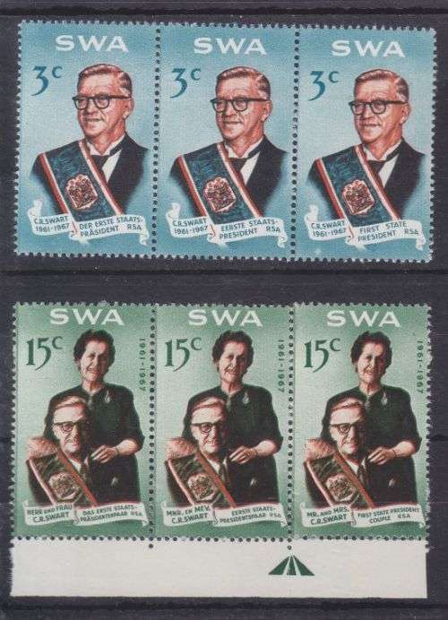 1968 ++ "SWART COMM." ++ SET OF 2 IN STRIPS OF 3 ++ MNH ++ C/V R100 ++ SACC 234-235