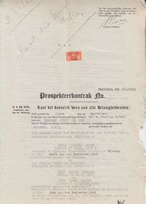 PROSPECTORS CONTRACT ++ 1945 ++ (BLOEMFONTEIN - SIGNED WINBURG) - FRAGILE "BANTAMS" 2s ++ SEE SCANS