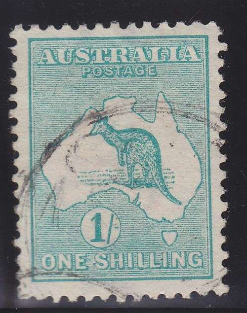 AUSTRALIA ++ 1913 ++ "ROO'S" ++ 1s BLUE-GREEN (W II DIE II PERF 12) ++ FU ++ C/V R400 ++ SG 11a