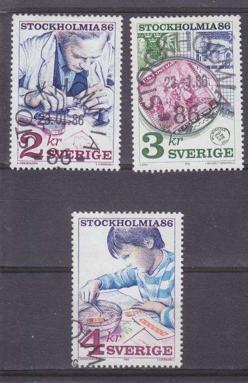SWEDEN ++ 1986 ++ "STOCKHOLMIA STAMP EXHIBITION" ++ SHORT SET OF 3 ++ FU ++ C/V R55 ++ SG 1286-88