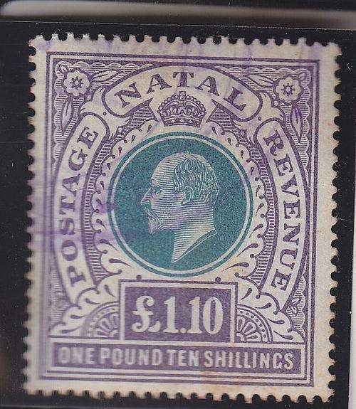 1902-03 ++ KE VII ++ ÃÂÃÂ£1.10 (ONE POUND TEN S) GREEN & VIOLET ++ FISCALLY USED ++ SACC 125