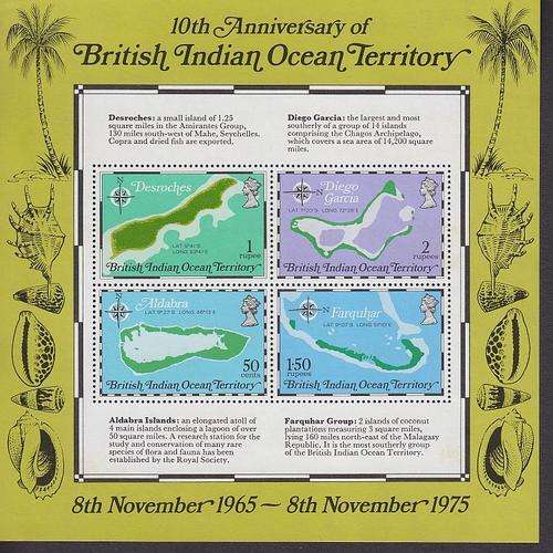BRITISH INDIAN OCEAN TER ++ 1975 "10th ANIV ++ MIN SHEET ++ MNH ++ SG MS 85