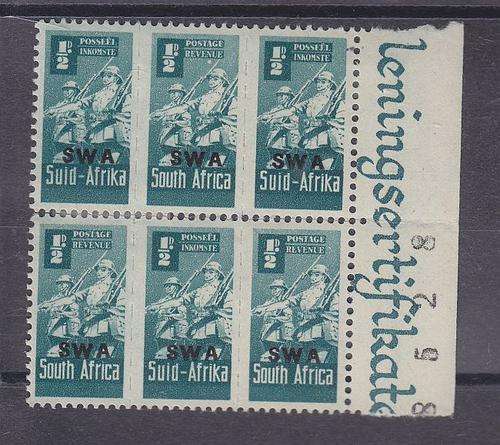 1943-44 ++ "BANTAMS" ++ 1/2d BLUE-GREEN ++ MARG BLOCK OF 6 ++ MH - SOME SPLIT PERF ++ SACC 149