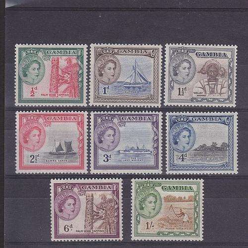 GAMBIA ++ 1953-59 ++ QE II ++ SHORT SET OF 8 - SEE BELOW ++ MHVL ++ SG 171-178