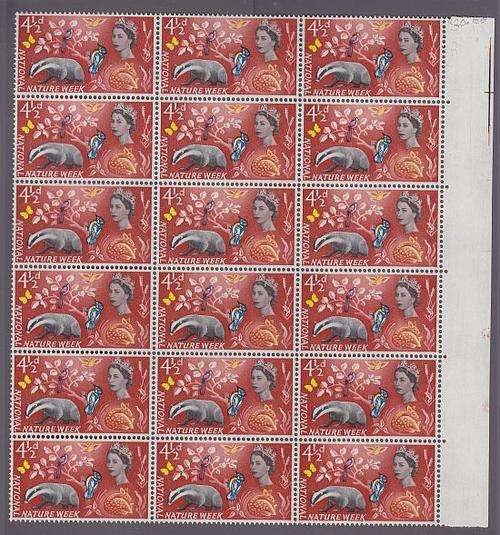 1963 ++ "NATIONAL NATURE WEEK" ++ 4 1/2d MARG BLOCK OF 18 ++ MNH ++ SG 638