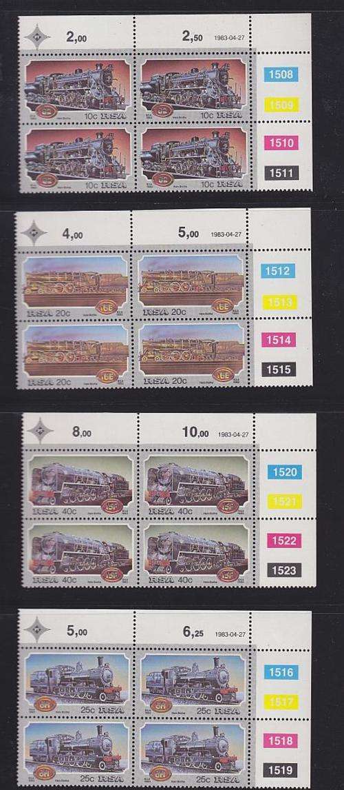 1983 ++ "STEAM LOCOMOTIVES" ++ SET OF 4 IN C/BLOCKS ++ MNH ++ SACC 545-548