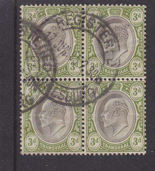 1902-03 ++ KE VII ++ 3d BLACK & SAGE-GREEN (CROWN CA) ++ BLOCK OF 4 ++ VFU ++ SACC 254