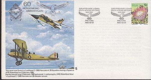 COM COVER ++ SAAF 5 ++ 1980 ++ "60th ANNIV OF SAAF" ++ SEE SCANS BELOW