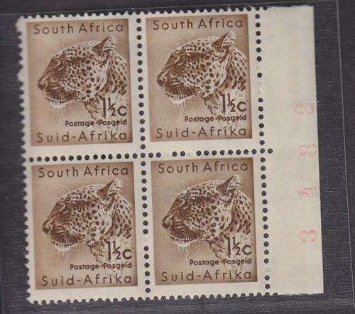 1961 ++ DEF ISSUE ++ 1 1/2c "LEOPARD" ++ RED SHEET NO BLOCK OF 4 ++ MNH ++ SACC 186