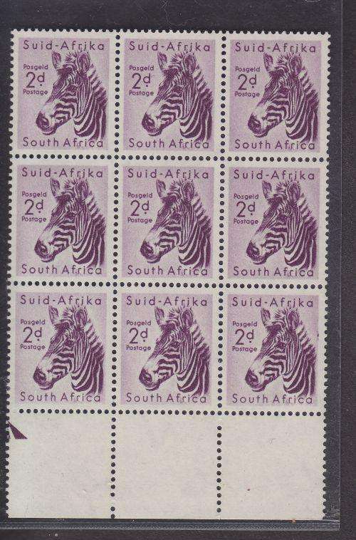 1954 ++ "DEF ISSUE" ++ 2d MOUNTAIN ZEBRA ++ MARG BLOCK OF 9 ++ MNH ++ SACC 153