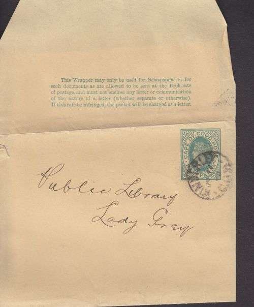 "NEWSPAPER WRAPPER" ++ QV ++ 1/2d GREEN ++ FU - "KIMBERLEY - LADY GREY" ++ SEE SCAN BELOW