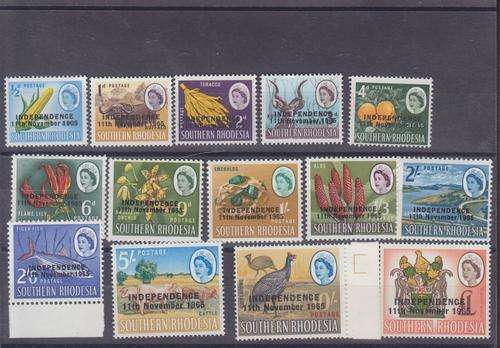 RHODESIA ++ 1966 ++ "INDEPENDENCE" OVPT ++ SET OF 15 - SEE BELOW ++ MNH ++ C/V R430 ++ SACC 116-125