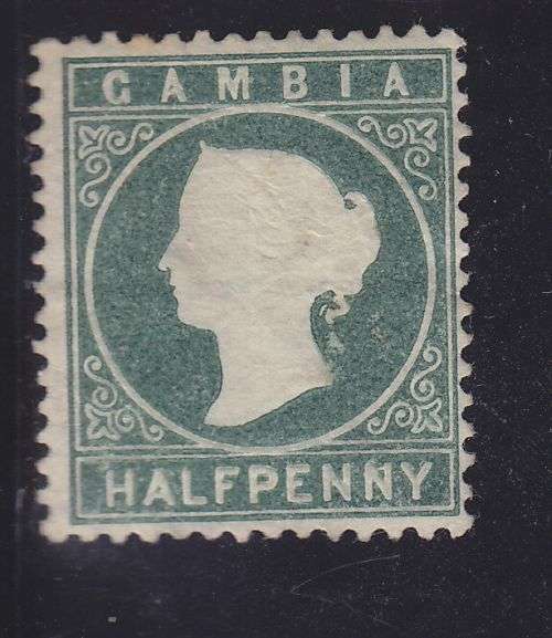 GAMBIA ++ 1886 ++ QV ++ 1/2d GREEN ++ MINT (NO GUM) ++ C/V R102 ++ SG 21