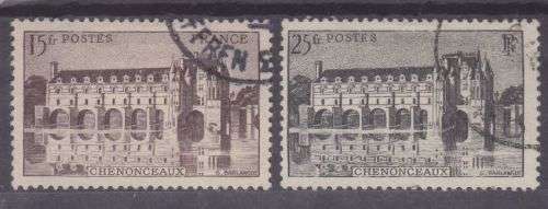 FRANCE ++ 1944 ++ "CHATEAU OF CHENONCEAUX" ++ SET OF 2 ++ FU ++ SG 822-823