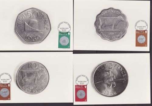 GUERNSEY ++ 1979 ++ "COINS" ++ SHORT SET OF 16 ++ 1st DAT PMK ++ SEE SCANS BELOW
