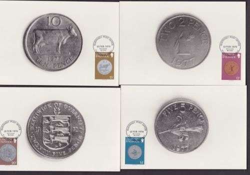 GUERNSEY ++ 1979 ++ "COINS" ++ SHORT SET OF 16 ++ 1st DAT PMK ++ SEE SCANS BELOW
