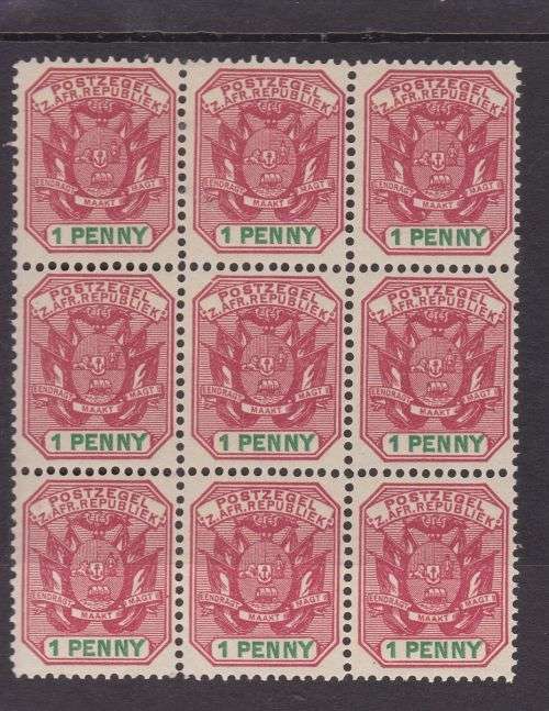 1896 ++ "WAGON WITH DISSELBOOM" ++ 1d ROSE & GREEN ++ BLOCK OF 9 ++ MNH ++ SACC 224