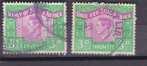 REVENUE ++ 1946-52 ++ KG VI ++ 3d x 2 GREEN &u PURPLE (ENG & AFR) ++ FU ++ BT 67
