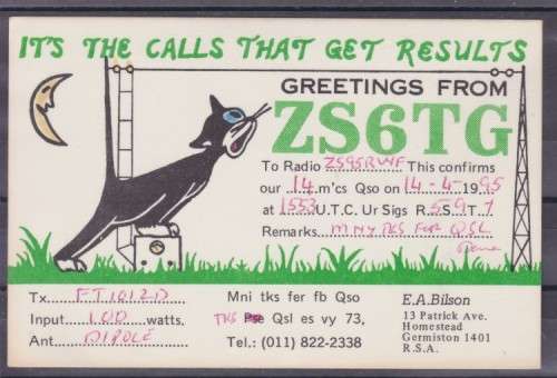 "RADIO HAM CARD ++ 1995 ++ HOMESTEAD GERMISTON ++ SEE SCAN BELOW