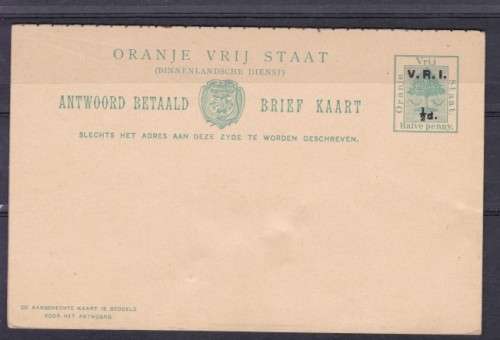 ORC, `ANTWOORD BETAALD - BRIEF KAART`, 1/2d GREEN (V.R.I.) OVPT, COMPLETE, SEE BELOW