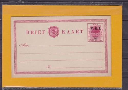 ORC, `BRIEF KAART`, 1/2d RED, OVPT V.R.I. 1/2d, MINT, SEE SCAN BELOW