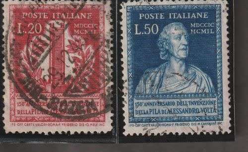 ITALY, 1949, 150th ANN. OF VOLTA`s DISCOVERY OF THE ELECTRIC CELL, SET OF 2, USED, SG 737/8