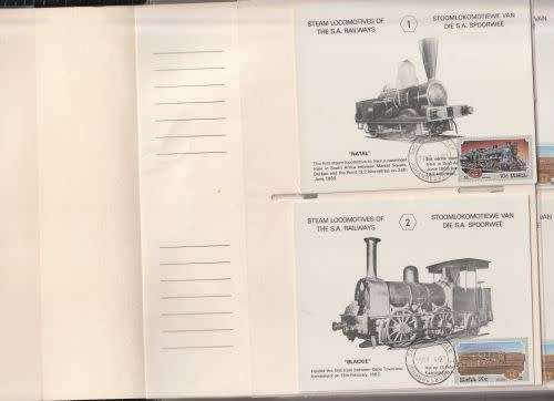 RSA, 1983, POSTCARDS, STEAM LOCOMOTIVES OF SAR - STAMPED and CANCELLED, No: 1 - 60,(R2.50 EACH)