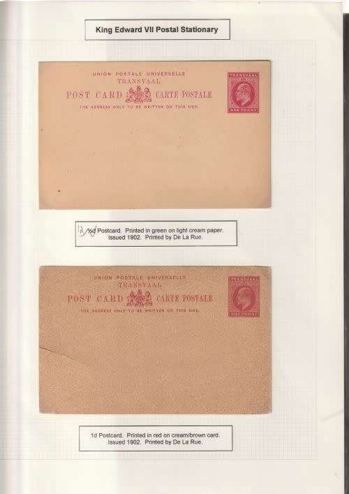 TRANSVAAL, 1902, 1d POSTCARDS X 2, KE VII POSTAL STATIONARY