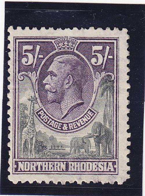 NORTHERN RHODESIA  1925-29 5/- SLATE GREY/VIOLET MINT NO GUM SACC 14