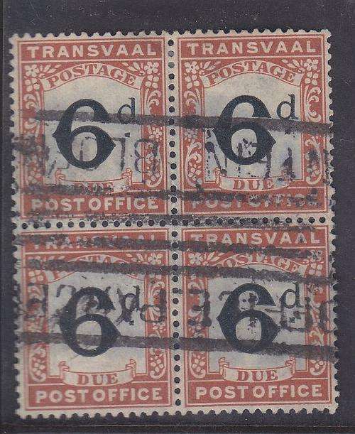 1907 ++ POSTAGE DUE ++ 6d BLACK & RED-BROWN ++ BLOCK OF 4 FU ++ C/V R600 ++ SACC 7