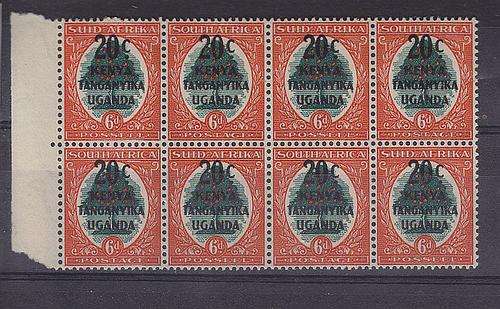 KUT ++ 1941 ++ "SA STAMPS OVPT" ++ 20c ON 6d GREEN & RED ++ BLOCK OF 8 ++ MNH + C/V Â£28 + SG 153