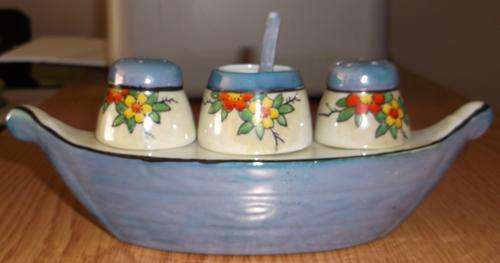 1950's CONDIMENT SET (salt, pepper and mustard pot with spoon)
