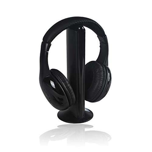 New 5 in 1 Hi-Fi Wireless Headset Headphone Earphone for TV DVD MP3 PC Black