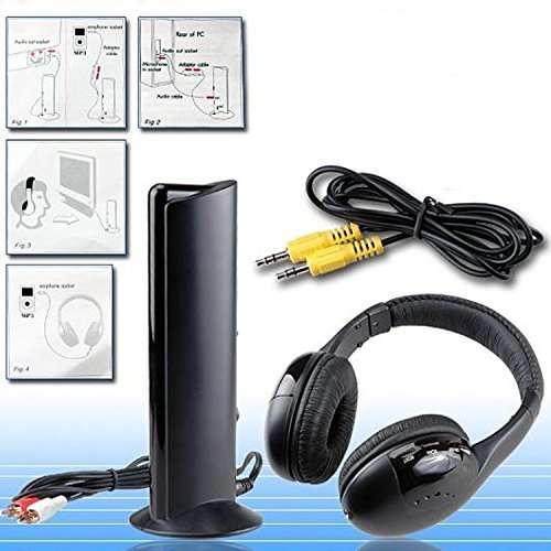 New 5 in 1 Hi-Fi Wireless Headset Headphone Earphone for TV DVD MP3 PC Black