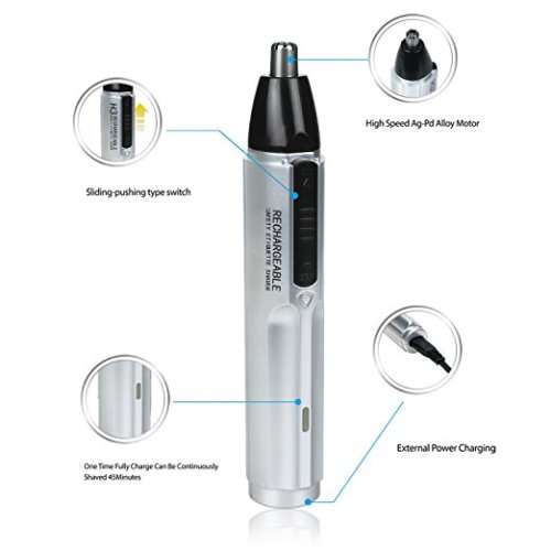 ROZIA Men's 2 In1 Rechargeable Electronic Hair Trimmer  Ear, Nose, Mustache and Beard, Wet and Dry