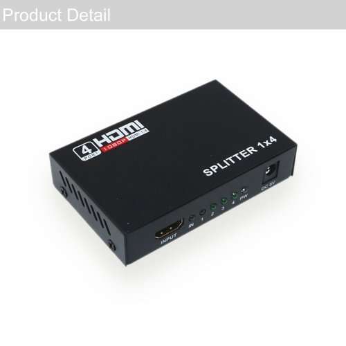 HDMI Splitter 4 In 1 out with Power Adapter- Powered HDMI Splitter for Full HD 1080P Support 3D